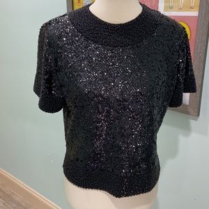 TRUE VINTAGE Black beaded/sequins Top.